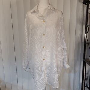 Sand Dollar White Sheer Button-Up Tunic
